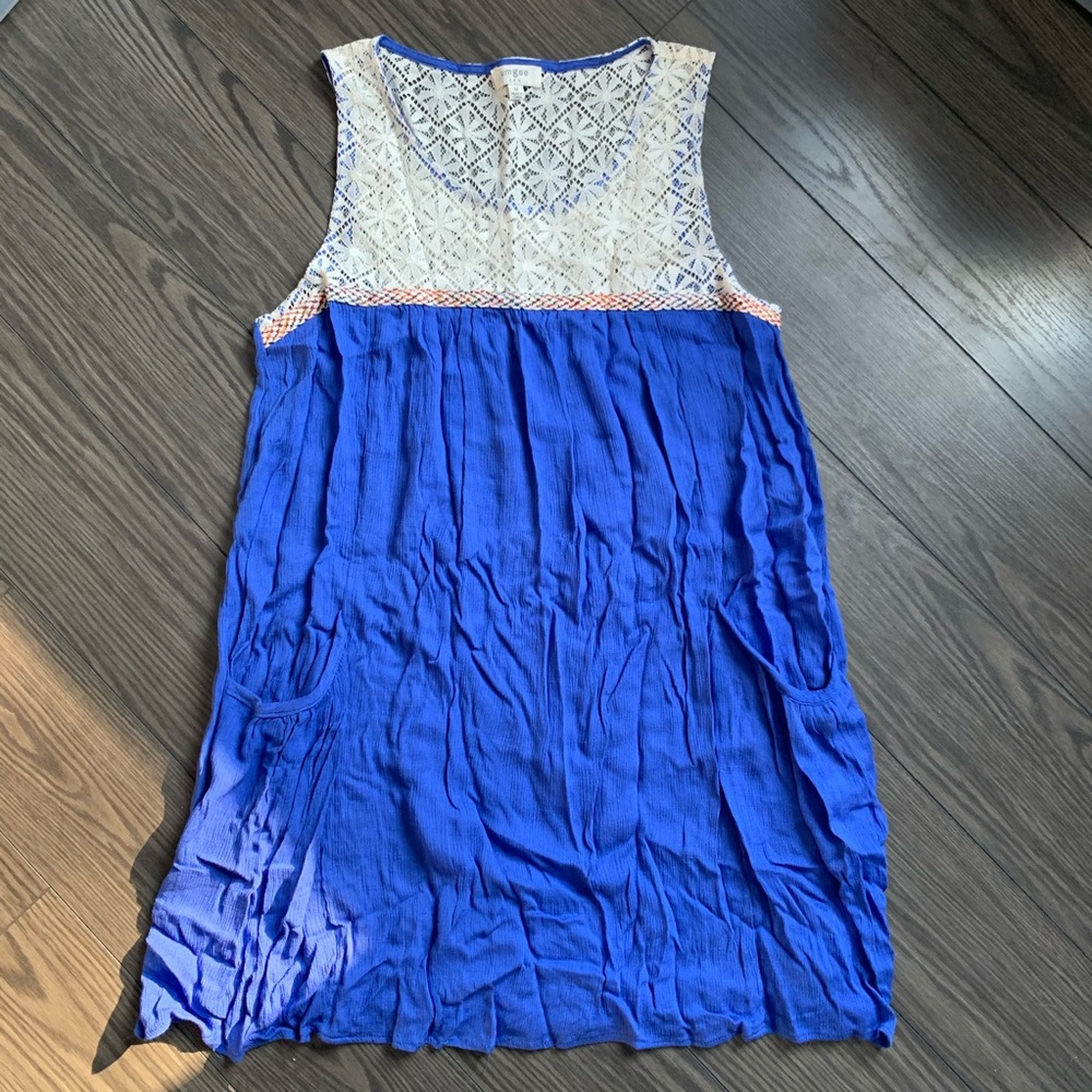Umgee Blue and Cream Sleeveless Dress